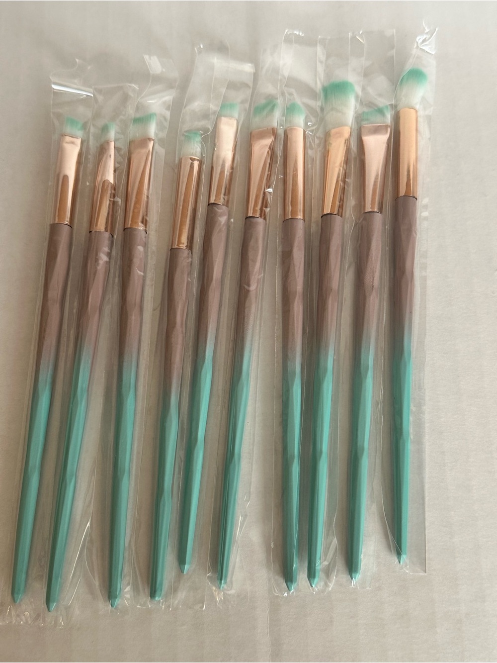 10-Piece Teal and Rose Gold Makeup Brush Set